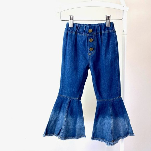 Girls Denim Bell Faded Bottoms - Picture 1 of 3